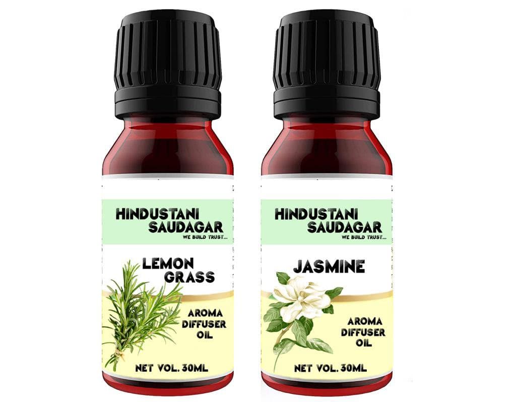 HS Hindustani SaudagarBlend of Natural Ingredients Aroma Oil Jasmine and Lemon Grass with Dropper Bottle 30 ML Each (Pack of 2)