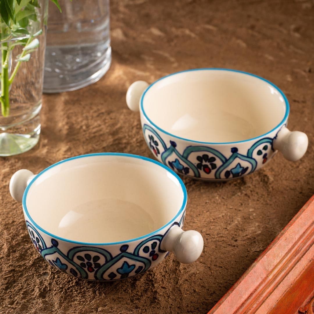 HS Hindustani Saudagar Ceramic Hand Painted Soup Bowl ,300 Ml , Set of 2 (Floral)