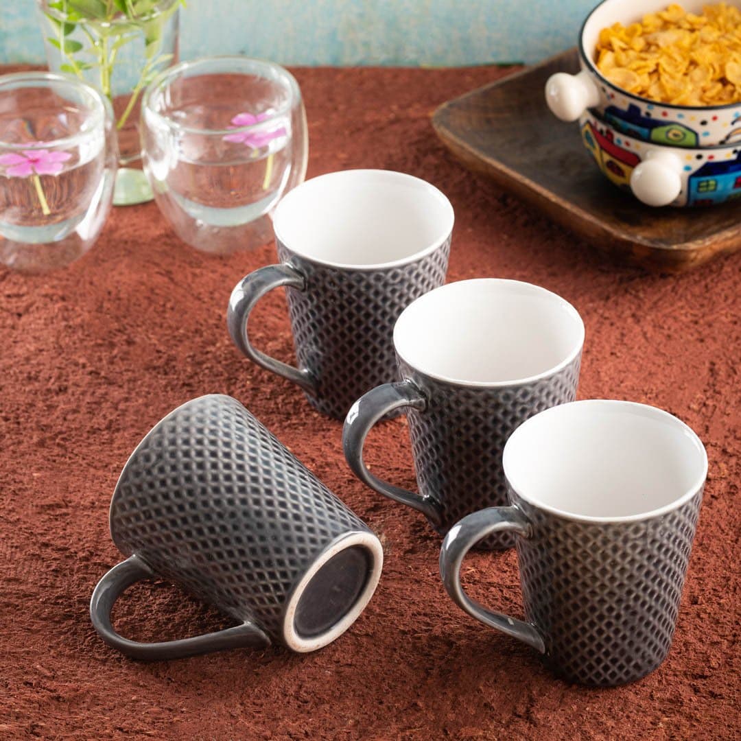 HINDUSTANI SAUDAGAR Midnight Mosaic Coffee Mug Set of 4 (275 ML Each) Microwave Safe Coffee Mugs Ceramic Milk Mug Ceramic Tea Mug Set Handmade Cup Best for Gift.