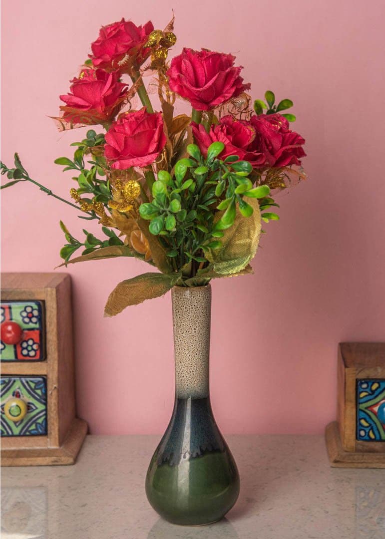 HS HINDUSTANI SAUDAGAR Studio Pottery Dual Glazed Ceramic Decoration Flower Vase (Multicolour, Standard)