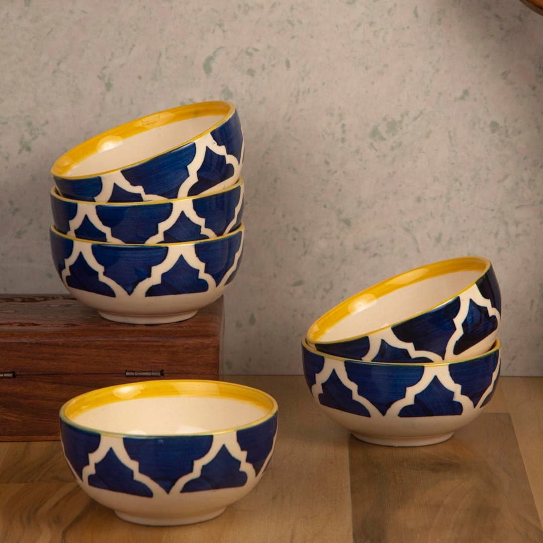 HS Hindustani Saudagar Ceramic Handpainted Serving/Desert Bowl/Snacks Bowl 180 Ml, Set of 6