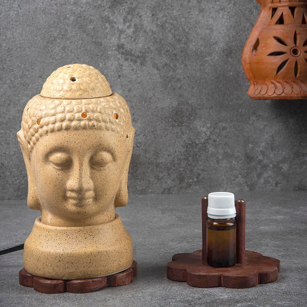 Hindustani Saudagar Electric Aroma Oil Burner & Tea Light Lamp Brown Color/Indian Home Decor Regular Use Pollution Free Handmade Ceramic Electric T-Light Lamp & Incense Oil Diffuser