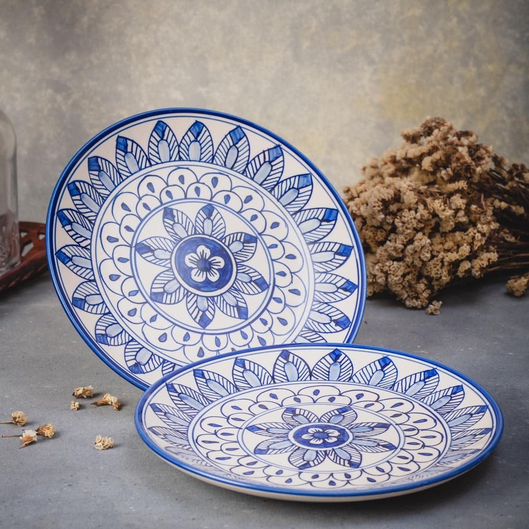 HS Hindustani Saudagar Handpainted Ceramic Handpainted Dinnerware Plate Set of 2 ( Dishwasher & Microwave Safe ,10 Inch Plate ) (Classic)