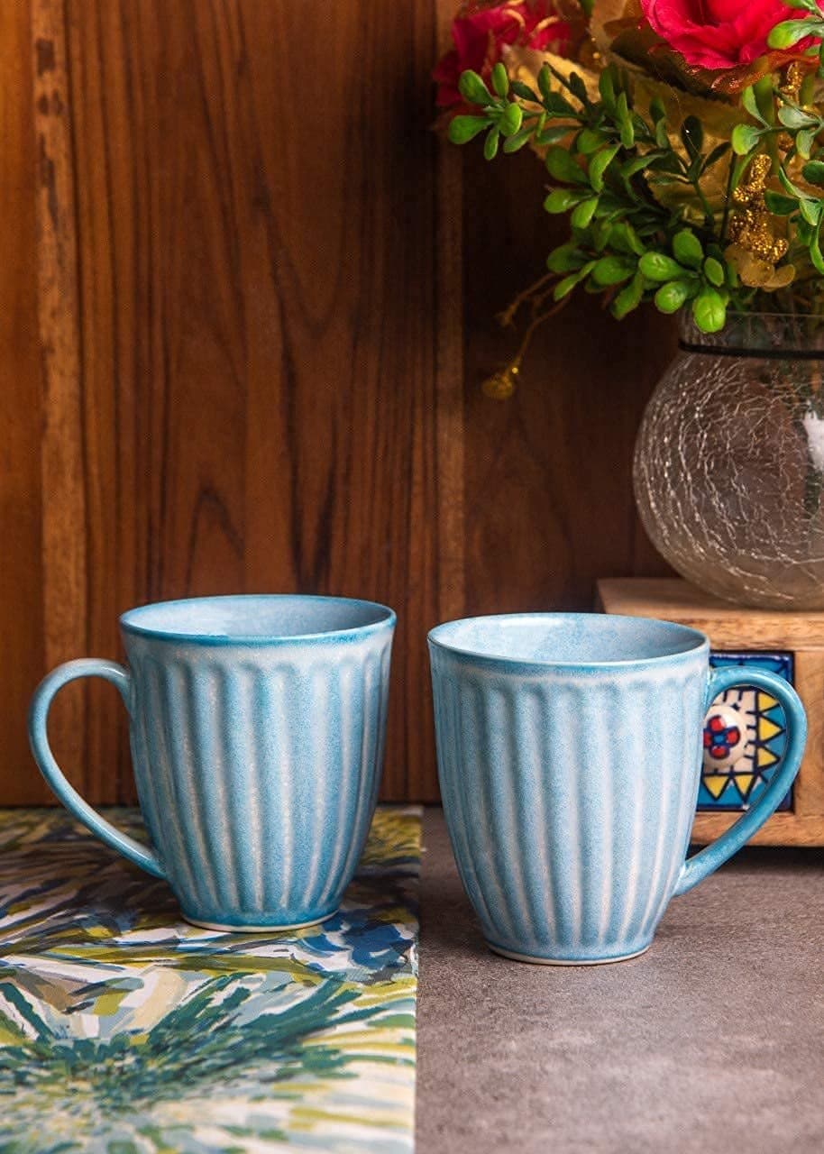 HINDUSTANI SAUDAGAR Ocean Mist Coffee Mug Set of 2 (350 ML Each) Microwave Safe Coffee Mugs Ceramic Milk Mug Ceramic Tea Mug Set Handmade Cup Best for Gift.