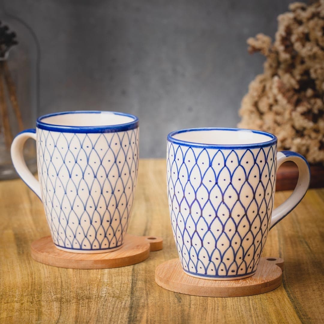 HINDUSTANI SAUDAGAR Jaali Art Coffee Mug Set of 2 (275 ML Each) Microwave Safe Coffee Mug Ceramic Milk Mugs Ceramic Tea Mug Set Handmade Cup Best for Gift.