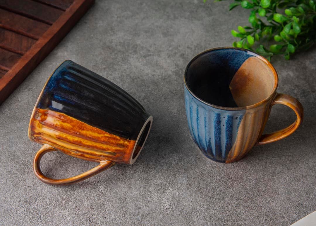 HINDUSTANI SAUDAGAR Shadow Glaze Coffee Mug Set of 2 (350 ML Each) Microwave Safe Coffee Mug Ceramic Milk Mugs Ceramic Tea Mug Set Handmade Cup Best for Gift.