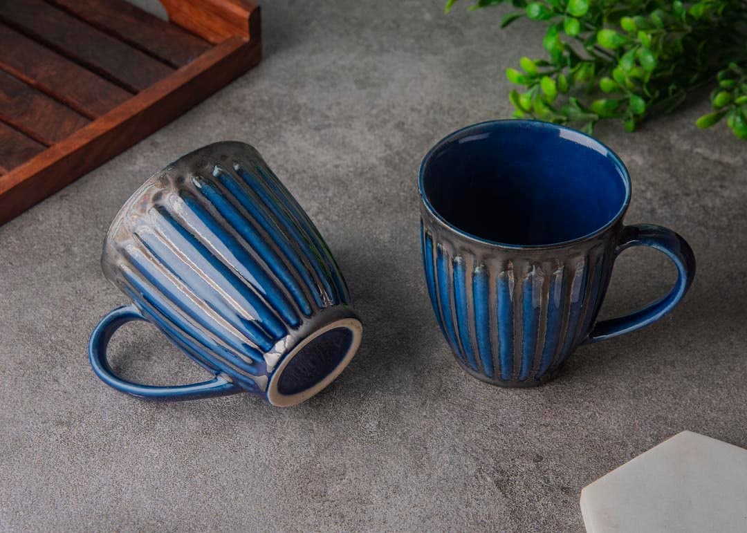 HINDUSTANI SAUDAGAR Midnight Ravine Coffee Mug Set of 4 (350 ML Each) Microwave Safe Coffee Mug Ceramic Milk Mugs Ceramic Tea Mug Set Handmade Cup Best for Gift.