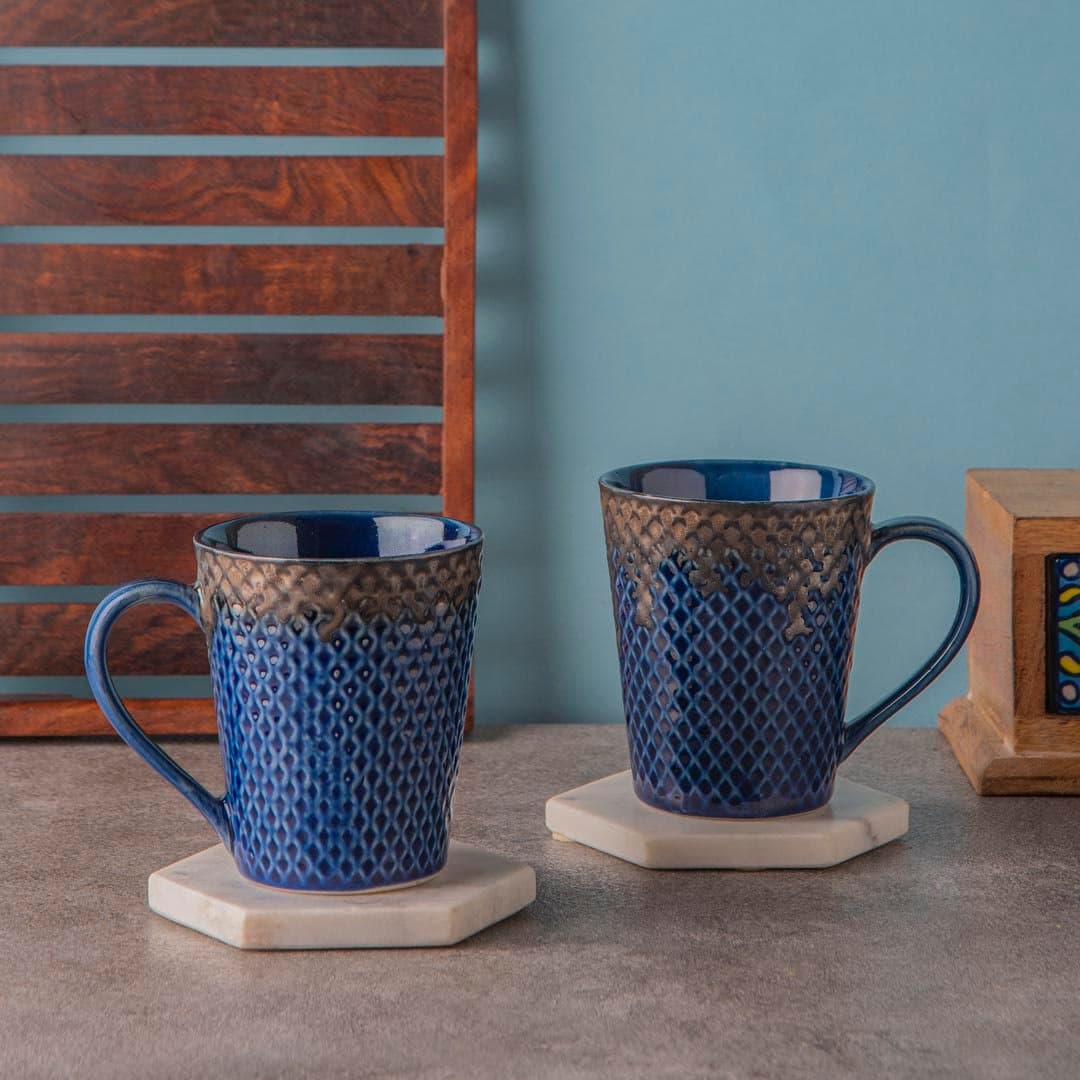 HINDUSTANI SAUDAGAR Deep Sky Hue Coffee Mug Set of 2(275 ML Each) Microwave Safe Coffee Mugs Ceramic Milk Mug Ceramic Tea Mug Set Handmade Cup Best for Gift.