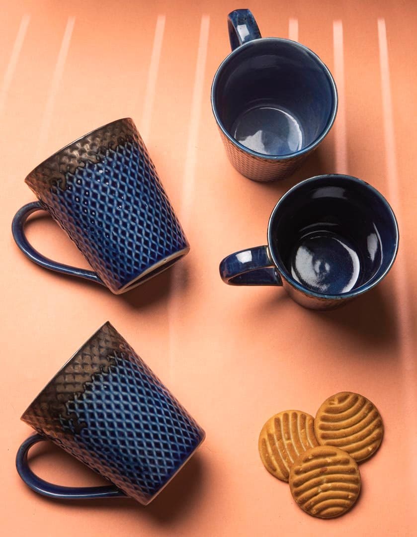 HINDUSTANI SAUDAGAR Deep Sky Hue Coffee Mug Set of 4 (275 ML Each) Microwave Safe Coffee Mugs Ceramic Milk Mug Ceramic Tea Mug Set Handmade Cup Best for Gift.