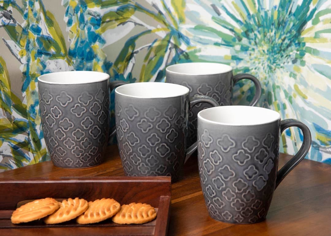 HINDUSTANI SAUDAGAR Midnight Ash Coffee Mug Set of 4 (380ML Each) Microwave Safe Coffee Mugs Ceramic Milk Mug Ceramic Tea Mug Set Handmade Cup Best for Gift.