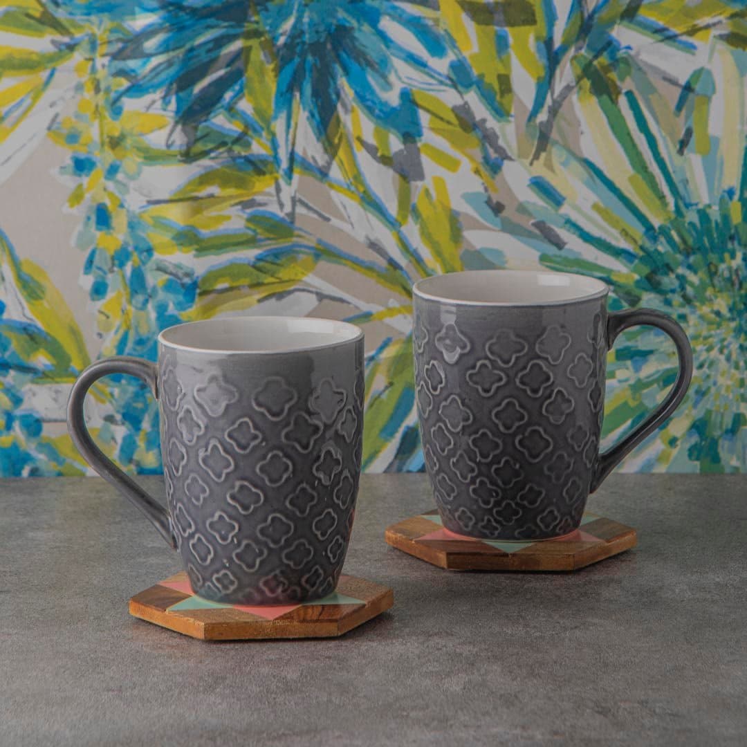 HINDUSTANI SAUDAGAR Midnight Ash Coffee Mug Set of 2 (380ML Each) Microwave Safe Coffee Mugs Ceramic Milk Mug Ceramic Tea Mug Set Handmade Cup Best for Gift.