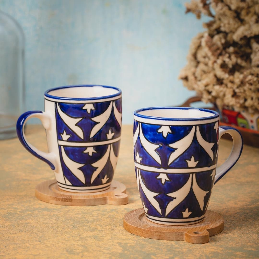 HINDUSTANI SAUDAGAR Sufi Serenity Coffee Mug Set of 2 (275 ML Each) Microwave Safe Coffee Mug Ceramic Milk Mugs Ceramic Tea Mug Set Handmade Cup Best for Gift.