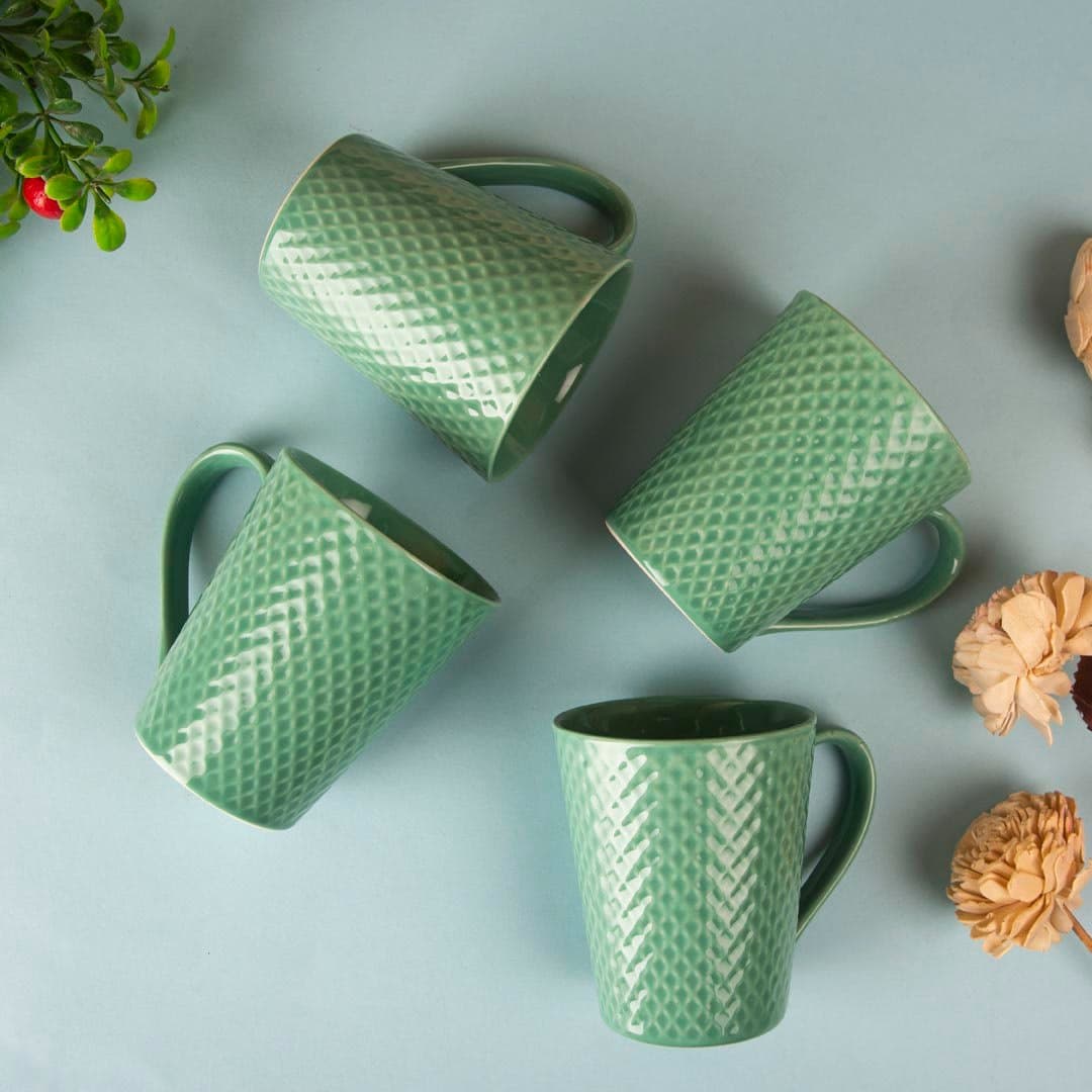 HINDUSTANI SAUDAGAR Boho Chic Coffee Mug Set of 4(275 ML Each) Microwave Safe Coffee Mugs Ceramic Milk Mug Ceramic Tea Mug Set Handmade Cup Best for Gift.