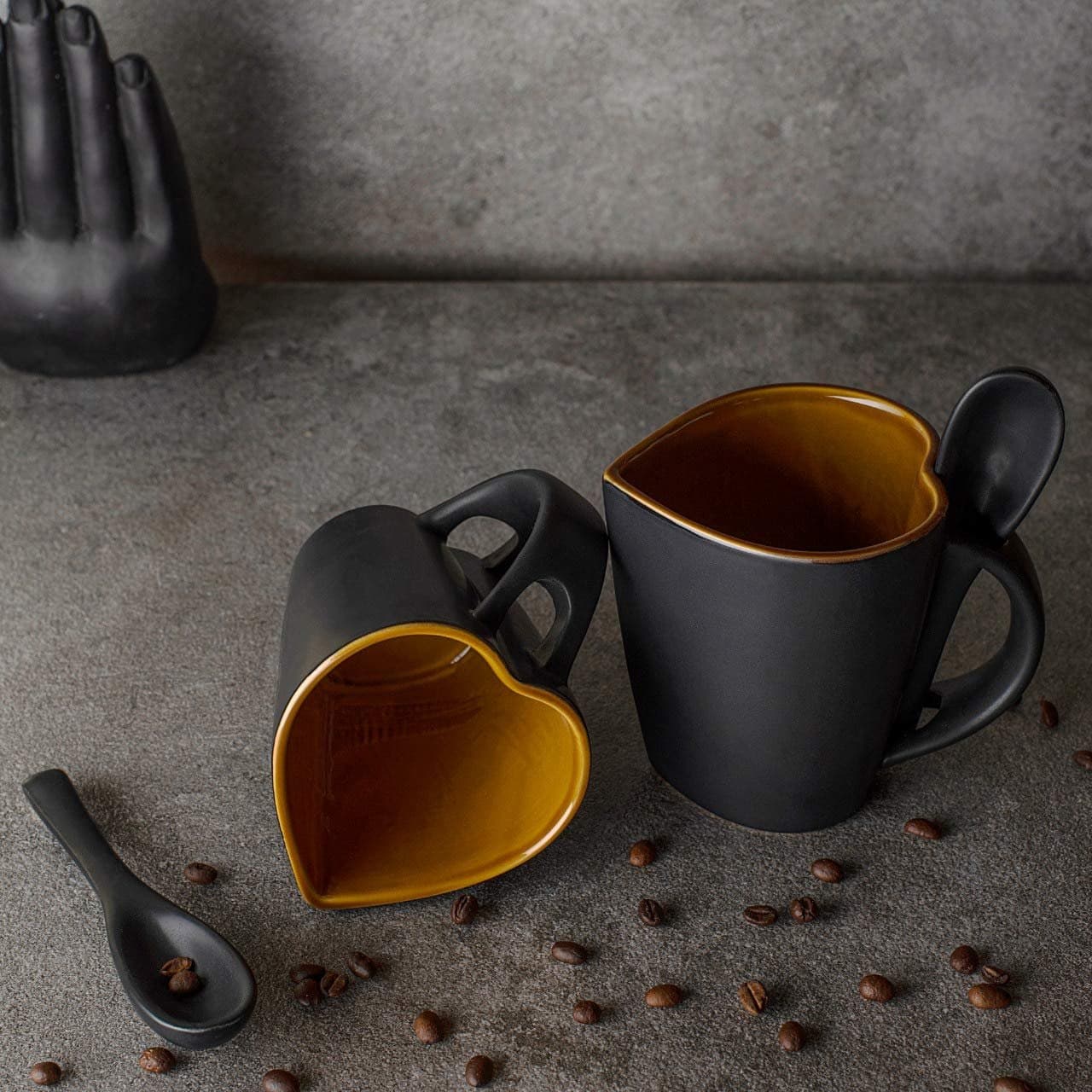 HINDUSTANI SAUDAGAR Heart Shape Coffee Mug Set of 2 (330 ML Each) Microwave Safe Coffee Mug Ceramic Milk Mugs Ceramic Tea Mug Set Handmade Cup Best for Gift.