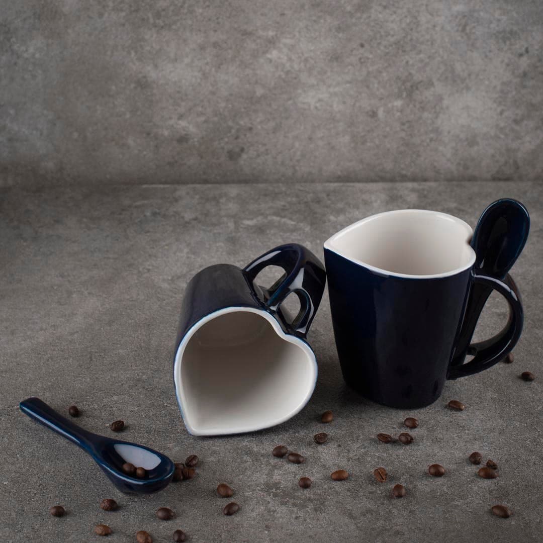 HINDUSTANI SAUDAGAR Blue Royale Coffee Mug Set of 2 (330 ML Each) Microwave Safe Coffee Mug Ceramic Milk Mugs Ceramic Tea Mug Set Handmade Cup Best for Gift.