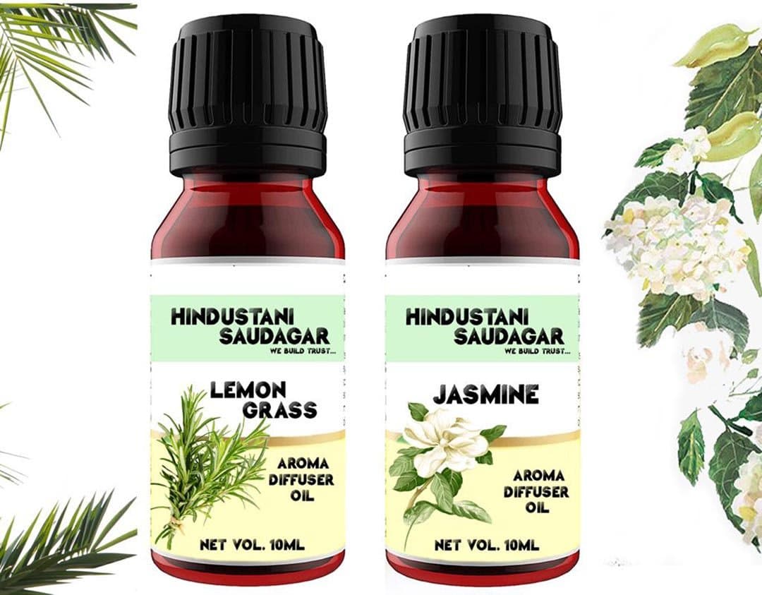 HS Hindustani Saudagar Blend of Natural Ingredients Aroma Oil Jasmine and Lemon Grass with Dropper Bottle 10 ML Each (Jasmine and Lemon Grass)