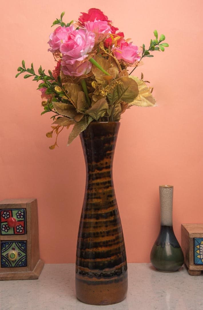 HS Hindustani Saudagar Studio Pottery Dual Glazed Tiger Print Decoration Flower Vase | Home Décor |Gift