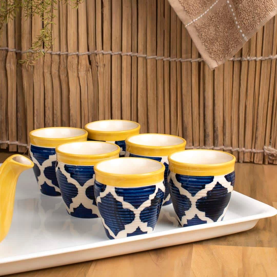 Hs Hindustani Saudagar Handcrafted Blue Umrao Ceramic kulhads Mugs - Set of 6