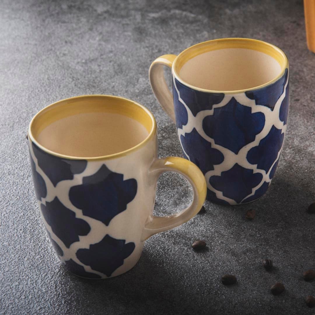 HS HINDUSTANI SAUDAGAR Blue Umrao Coffee Mug Set of 2 (275 ML Each) Microwave Safe Coffee Mugs Ceramic Milk Mug Ceramic Tea Mug Set Handmade Cup Best for Gift